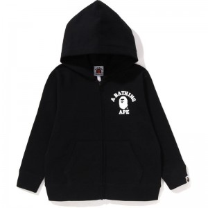 Kids' Bape College Zip Hoodie Hoodie Black USA | VG7175015