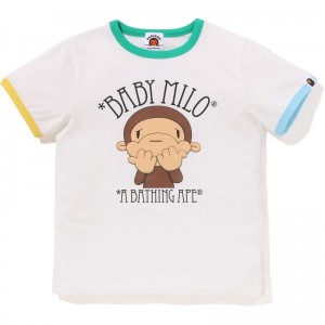 Kids' Bape Drawn Milo Shy Ringer Tee Cut And Sewn White USA | LF9703173