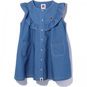 Kids' Bape Dungaree Frill Onepiece Dress Indigo USA | EB7035605