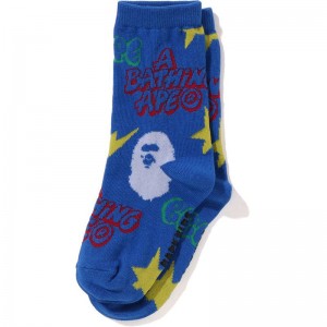 Kids' Bape Graffiti Pattern Socks Socks Blue USA | KG1435745