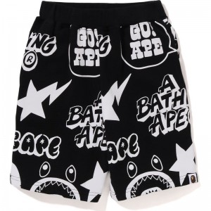 Kids' Bape Graffiti Pattern Sweat Shorts Shorts Black USA | GZ9903693