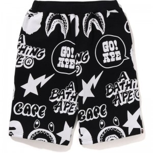 Kids' Bape Graffiti Pattern Sweat Shorts Shorts Black USA | NB7571051