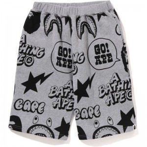 Kids' Bape Graffiti Pattern Sweat Shorts Shorts Grey USA | HR2778378