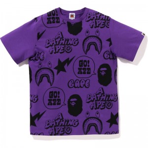 Kids' Bape Graffiti Pattern Tee Loose Fit Cut And Sewn Purple USA | HM8231521