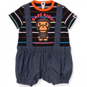 Kids' Bape Hoop Baby Milo Suspenders Pants Layered Rompers Pants Black USA | MK4961591