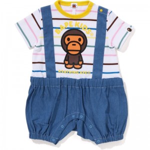 Kids' Bape Hoop Baby Milo Suspenders Pants Layered Rompers Pants White USA | KE1379439