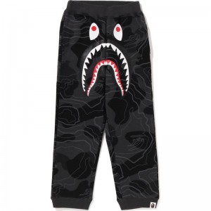 Kids' Bape Layered Camo Shark Sweat Pants Pants Black USA | DA0316436