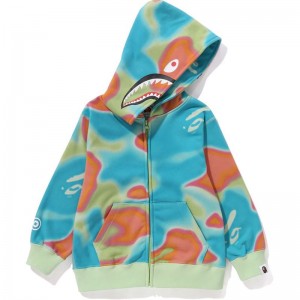 Kids' Bape Liquid Camo Shark Zip Hoodie Hoodie Green USA | YQ9970290