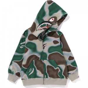 Kids' Bape Liquid Camo Shark Zip Hoodie Hoodie Olivedrab USA | FE0639869