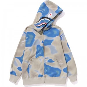 Kids' Bape Liquid Camo Shark Zip Hoodie Hoodie Blue USA | VS8400740