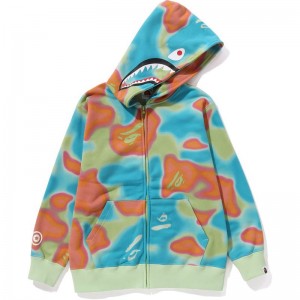 Kids' Bape Liquid Camo Shark Zip Hoodie Hoodie Green USA | ZK3487647