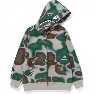 Kids' Bape Liquid Camo Shark Zip Hoodie Hoodie Olivedrab USA | AC7240520