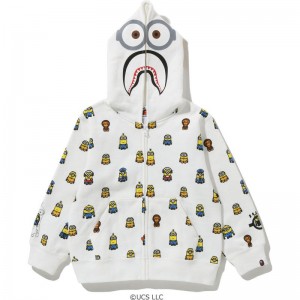 Kids' Bape Minions Shark Zip Hoodie Hoodie White USA | PY8753273