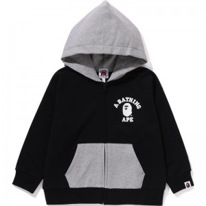 Kids' Bape One Point College Zip Hoodie Relaxed Fit Hoodie Black USA | VL3834084