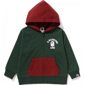 Kids' Bape One Point College Zip Hoodie Relaxed Fit Hoodie Green USA | ET5255625