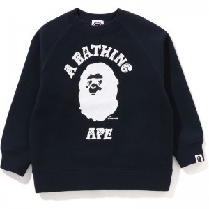 Kids' Bape X Chocomoo College Crewneck Sweatshirts Navy USA | AR9673163