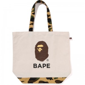 Men Bape 1st Camo Ape Head Tote Bag Bags Ivory USA | SC5965395