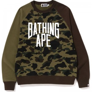 Men Bape 1st Camo Crazy Nyc Logo Relaxed Fit Crewneck Sweatshirts Green USA | XF2252222