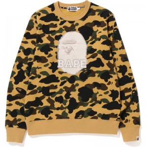 Men Bape 1st Camo Crewneck Sweatshirts Yellow USA | UC0356236