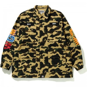 Men Bape 1st Camo Shark Relaxed Fit Military Shirt Shirts Yellow USA | YJ5043903