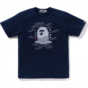 Men Bape A Bathing Ape 31st Anniv. Ape Head Tee Cut And Sewn Indigo USA | TG7557157