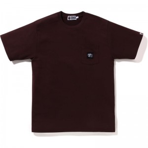 Men Bape A Bathing Ape Label Pocket Tee Cut And Sewn Burgundy USA | IE6844284