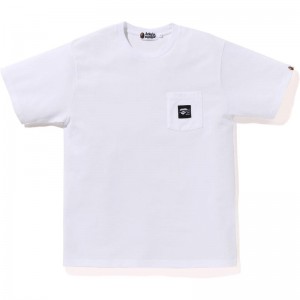 Men Bape A Bathing Ape Label Pocket Tee Cut And Sewn White USA | KE0140510