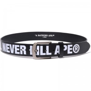 Men Bape A Bathing Ape Leather Belt Accessories Black USA | VL3036006