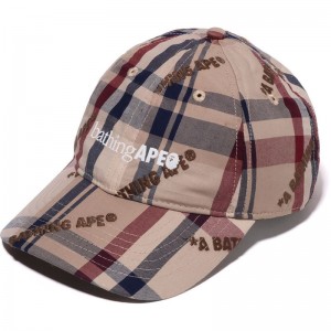 Men Bape A Bathing Ape Logo Check Pattern Cap Caps Beige USA | VP5543353