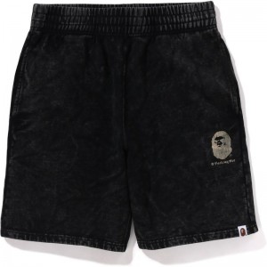 Men Bape A Bathing Ape Overdye Sweat Shorts Shorts Black USA | DV0011501