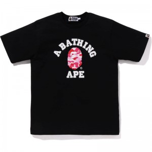 Men Bape Abc Camo College Organic Cotton Tee Cut And Sewn Black Pink USA | SX6808488