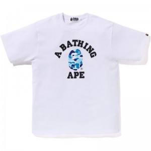 Men Bape Abc Camo College Organic Cotton Tee Cut And Sewn White Blue USA | WS2778878