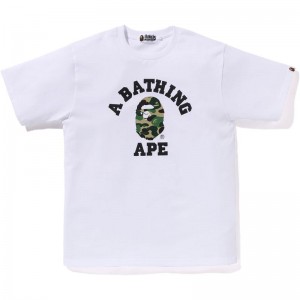 Men Bape Abc Camo College Organic Cotton Tee Cut And Sewn White Green USA | MP6216626