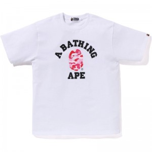 Men Bape Abc Camo College Organic Cotton Tee Cut And Sewn White Pink USA | SV5850380