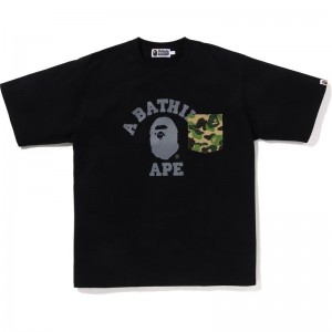 Men Bape Abc Camo College Pocket Relaxed Tee Cut And Sewn Black USA | CI8066606