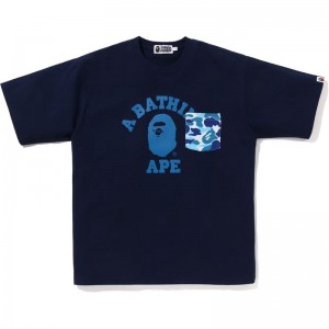 Men Bape Abc Camo College Pocket Relaxed Tee Cut And Sewn Navy USA | PD8105115