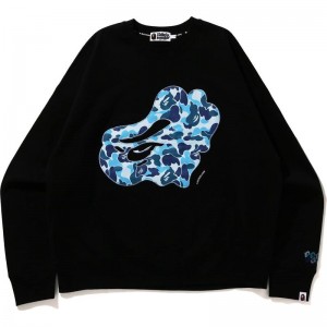 Men Bape Abc Camo Patch Loose Fit Crewneck Sweatshirts Black USA | OF9322432