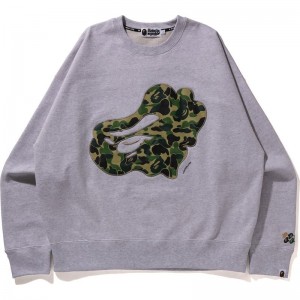 Men Bape Abc Camo Patch Loose Fit Crewneck Sweatshirts Grey USA | AQ0685665