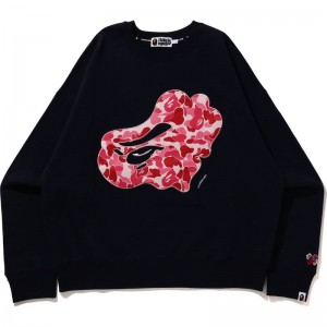 Men Bape Abc Camo Patch Loose Fit Crewneck Sweatshirts Navy USA | HS9768478