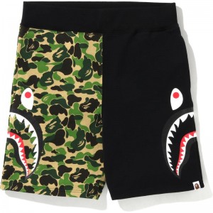 Men Bape Abc Camo Side Shark Sweat Shorts Shorts Green USA | XC2826886