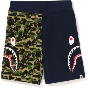 Men Bape Abc Camo Side Shark Sweat Shorts Shorts Green USA | QT2443943