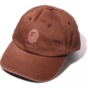 Men Bape Ape Head Acid Wash Logo Cap Caps Brown USA | ZS1572752