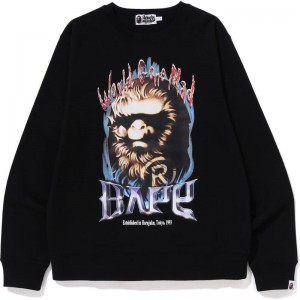 Men Bape Ape Head Crewneck Sweatshirts Black USA | DV8221221