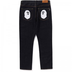 Men Bape Ape Head Denim Pants Regular Fit Pants Indigo USA | MZ9176716