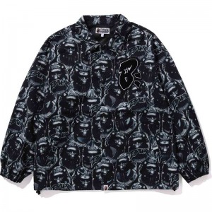 Men Bape Ape Head Graffiti Coach Jacket Relaxed Fit Jackets Black USA | SX3214524