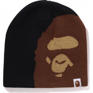 Men Bape Ape Head Knit Cap Caps Black USA | RK5004304