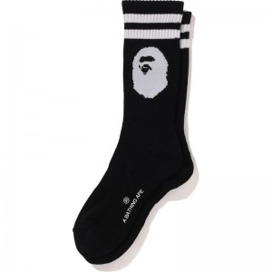 Men Bape Ape Head Line Socks Socks Black USA | WR2571051