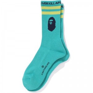 Men Bape Ape Head Line Socks Socks Green USA | QT5213823