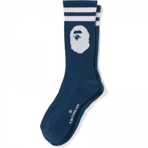 Men Bape Ape Head Line Socks Socks Navy USA | YN9202422