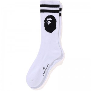 Men Bape Ape Head Line Socks Socks White USA | ZE7852282